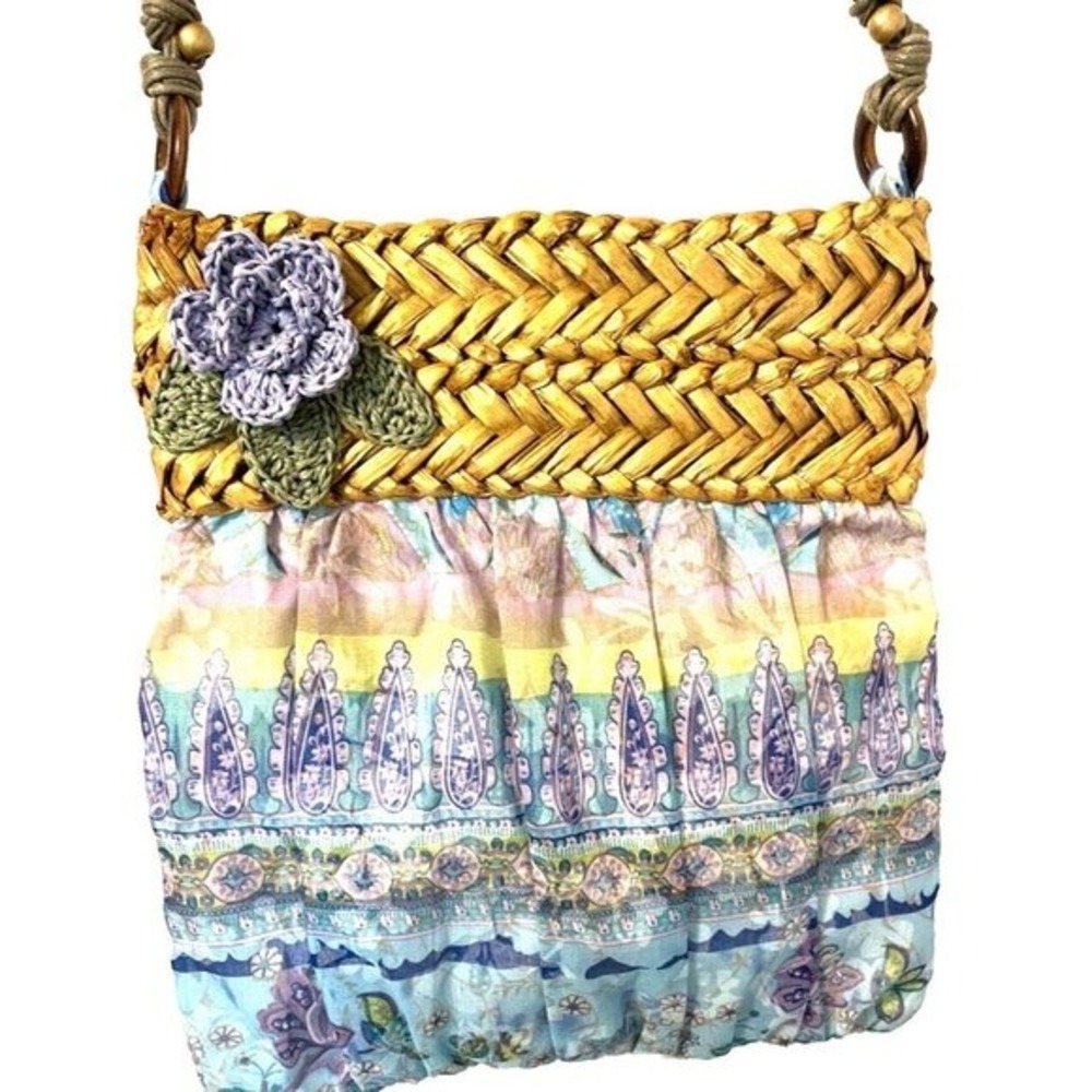 Handmade Crossbody Bag Purse Pastels‎ Macrame Strawgrass Fabric Capelli Easter